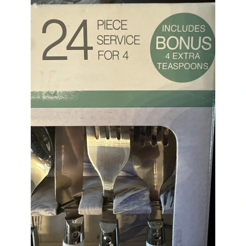 24 Pc Rogers Tango Stainless Flatware Riveted White Handle Fork Spoon‎ Knife NEW